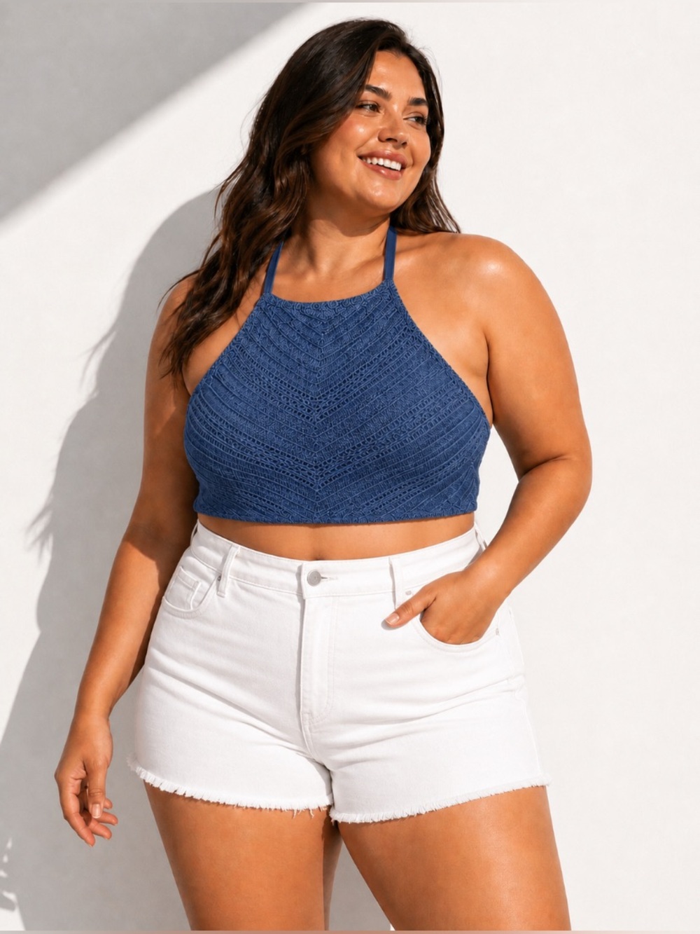 Xhilaration Crochet High-Neck Bikini Top In Blue